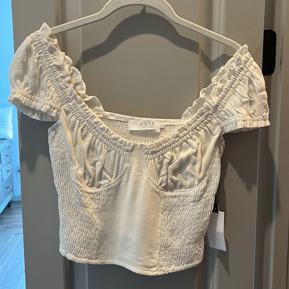 Astr the label cream colored smocked top